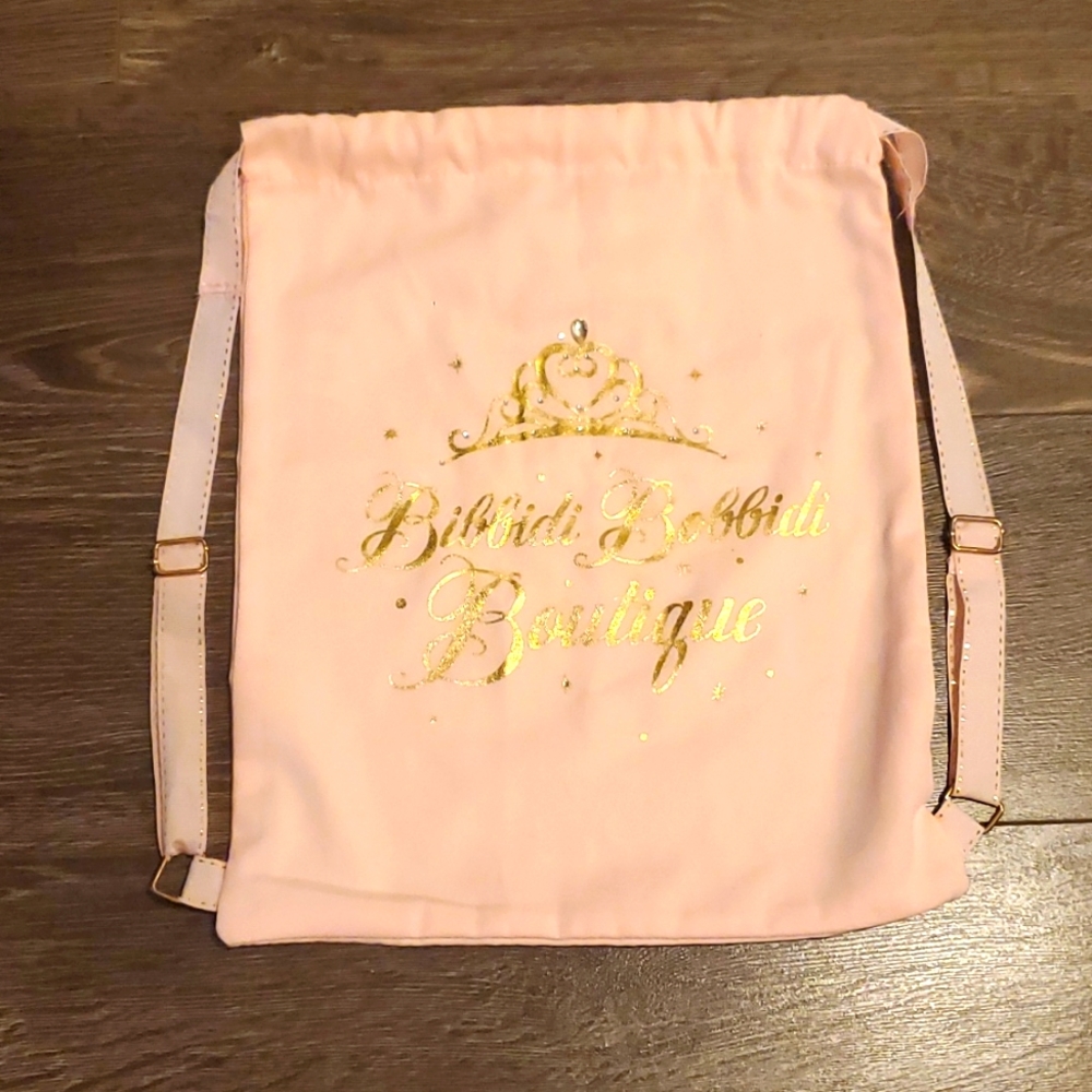 Disney Parks Backpack Bibbidi Bobbidi Boutique Pink Gold Cloth Drawstring Bag